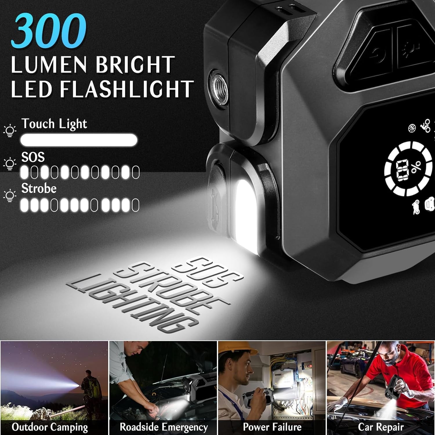 Portable Car Jump Starter, 4000A Peak Battery Jump Starter with Air Compressor 150 PSI Air Pump, 12V Auto Battery Booster Pack Safe Lithium Jumper Box with Dual USB QC 3.0 Led Light