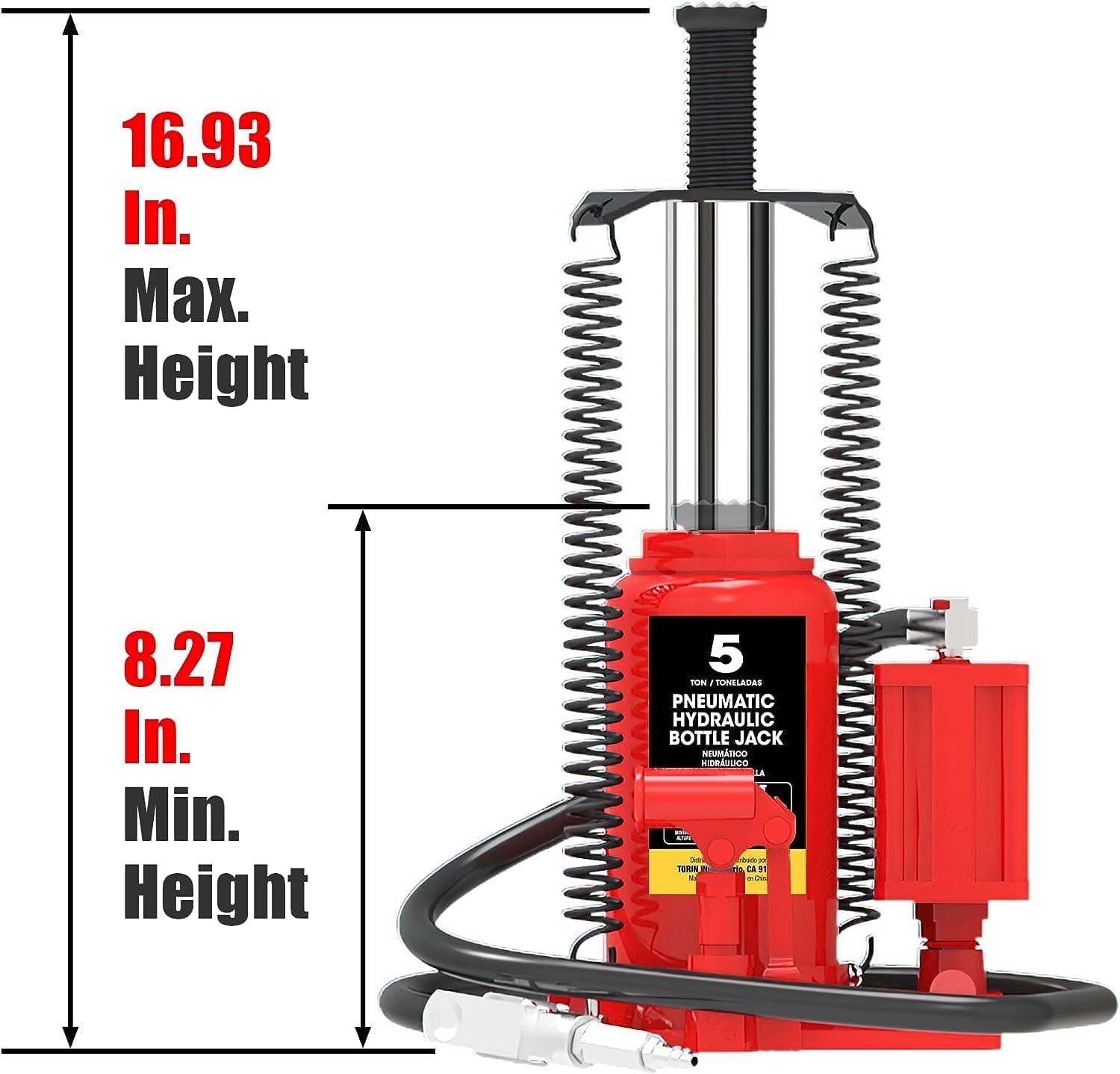 BIG RED 5 Ton Pneumatic Air Car Bottle Jack with Manual Hand Pump,Red,W502R