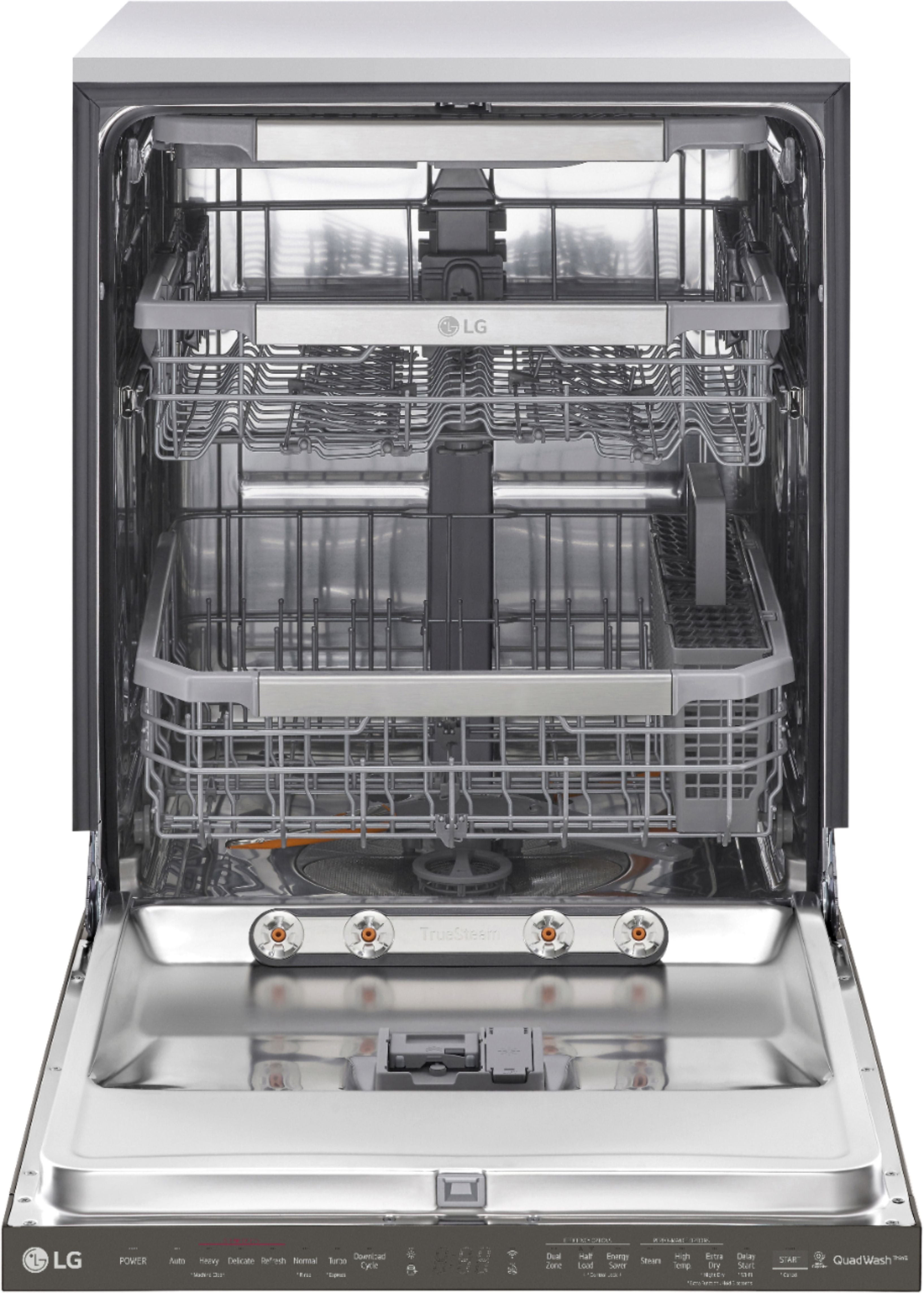 LG - Top Control Dishwasher with QuadWash, TrueSteam, and 3rd Rack - Black stainless steel