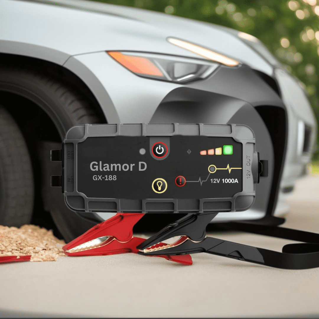 Glamor D GX-188 1000A UltraSafe Car Battery Jump Starter, 12V Battery Pack, Battery Booster, Jump Box, Portable Charger and Jumper Cables for 6.0L Gasoline and 3.0L Diesel Engines, Gray
