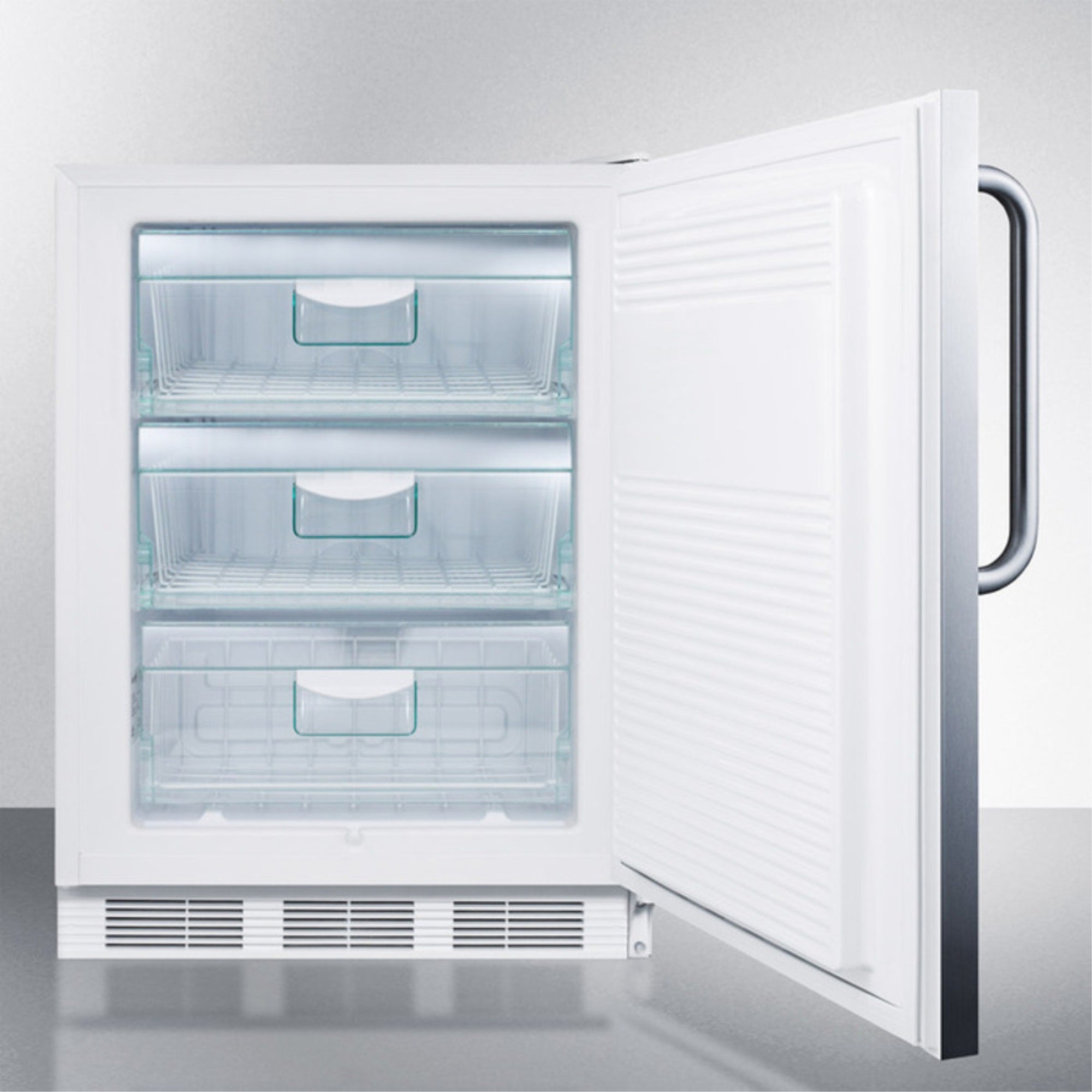 Commercial built-in medical all-freezer capable of -25 C operation in complete stainless steel with front lock