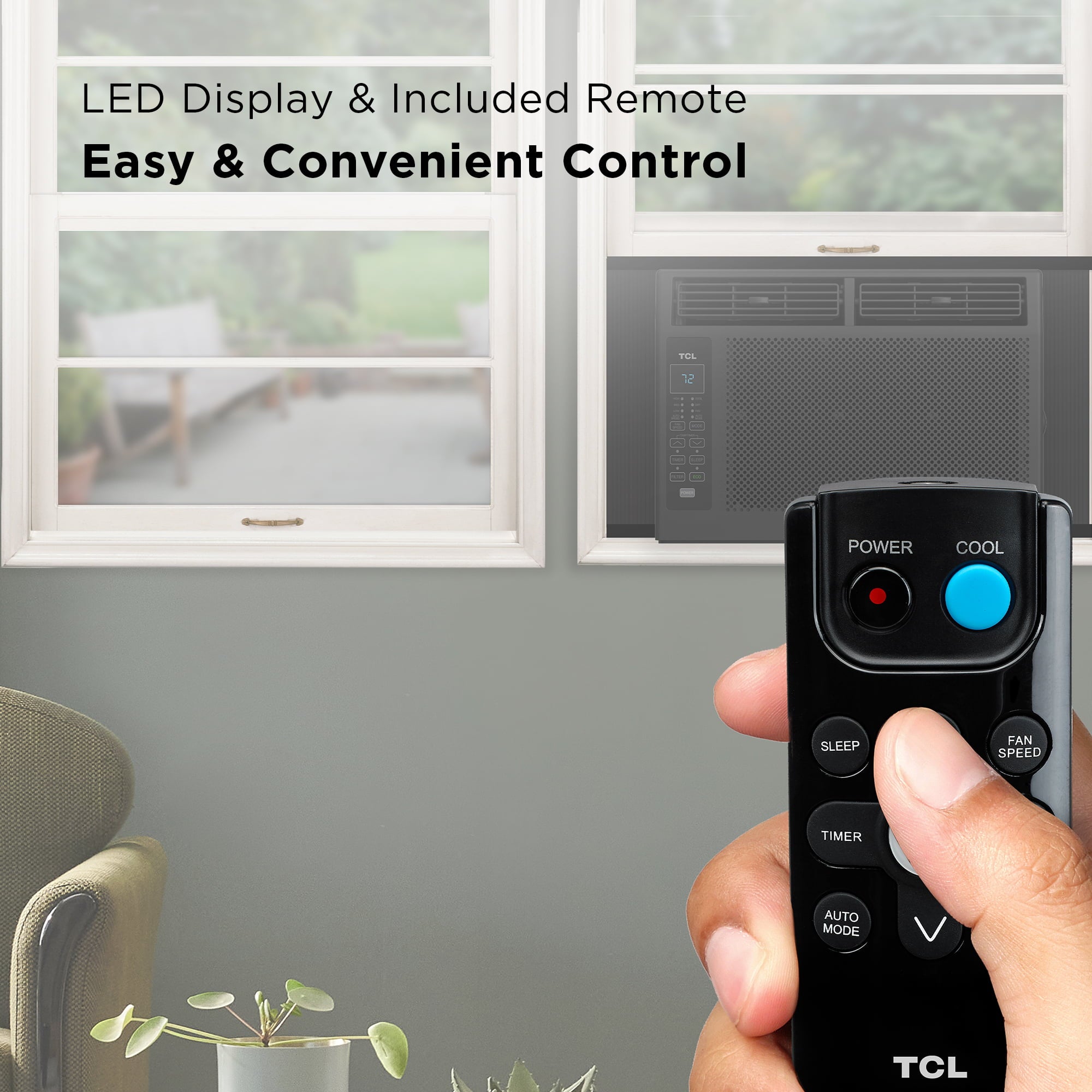 TCL 5，000 BTU Window Air Conditioner， 150 sq. ft.， LED Display， Included Remote， Black， W5W3M-B
