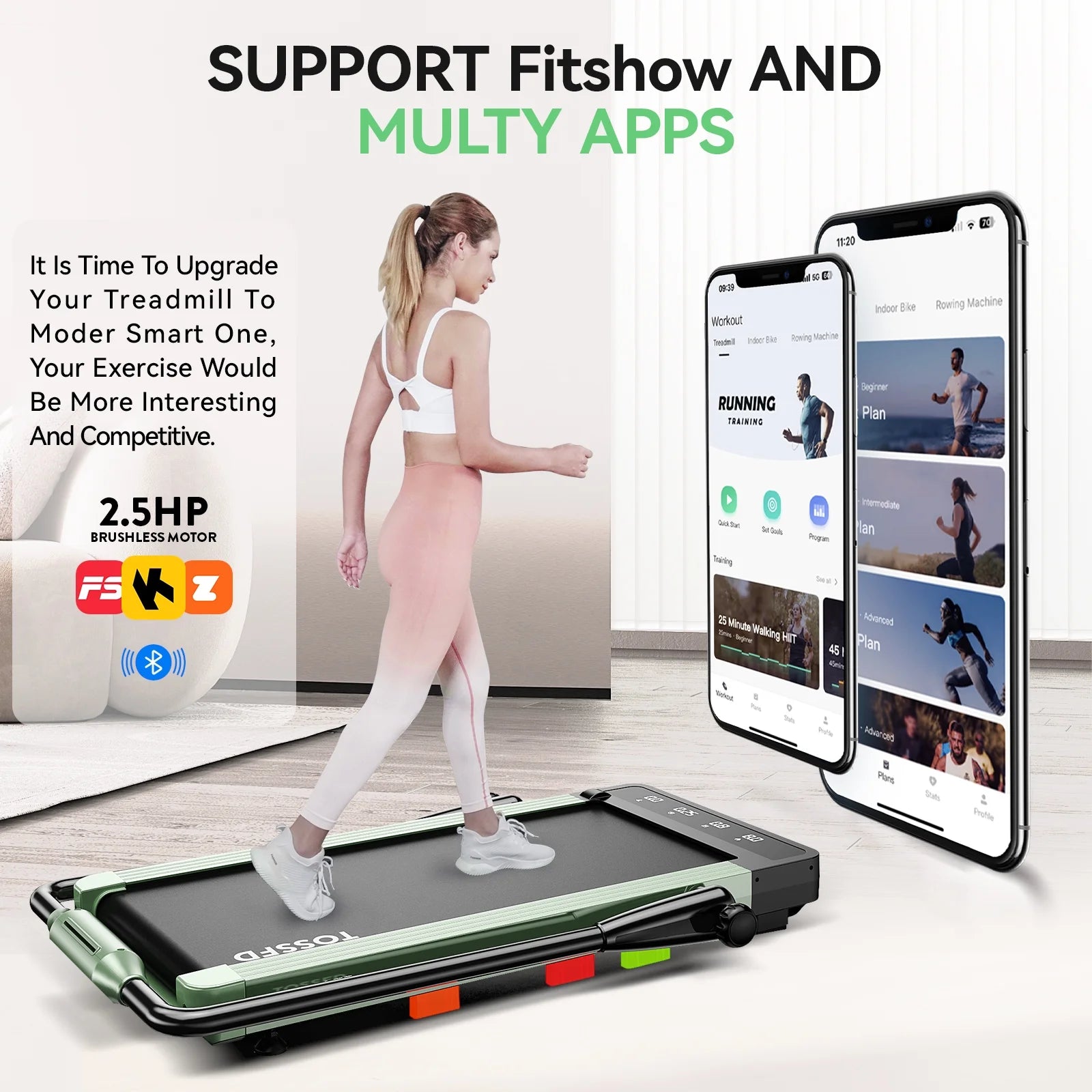 Pooboo Brushless 2.5HP Bluetooth Under Desk Treadmill 2in1 Folding Electric Treadmill Walking Pads for Home Office with Remote Control 265lbs