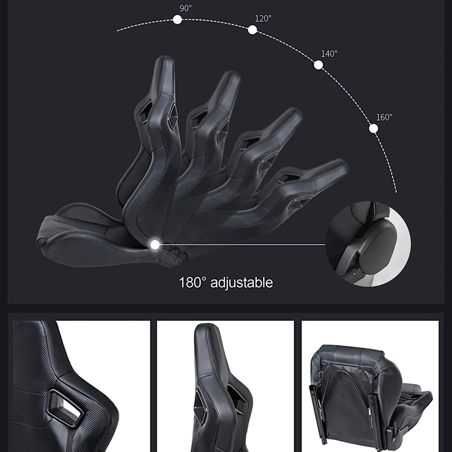 1Pair Ergonomic Sport Racing Seats Adjustable Double Slides PVC Racing Seats