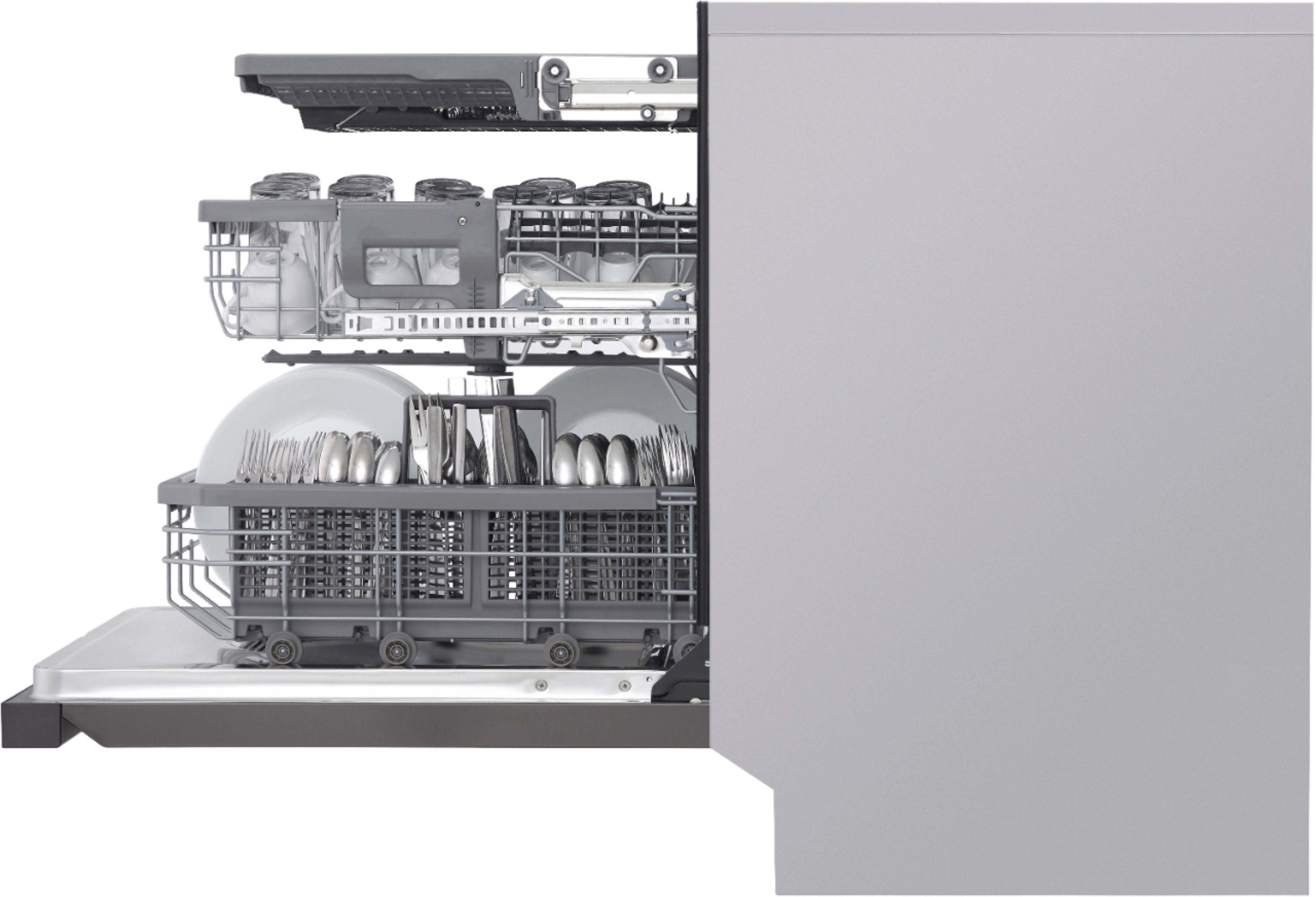 LG - Top Control Dishwasher with QuadWash, TrueSteam, and 3rd Rack - Black stainless steel