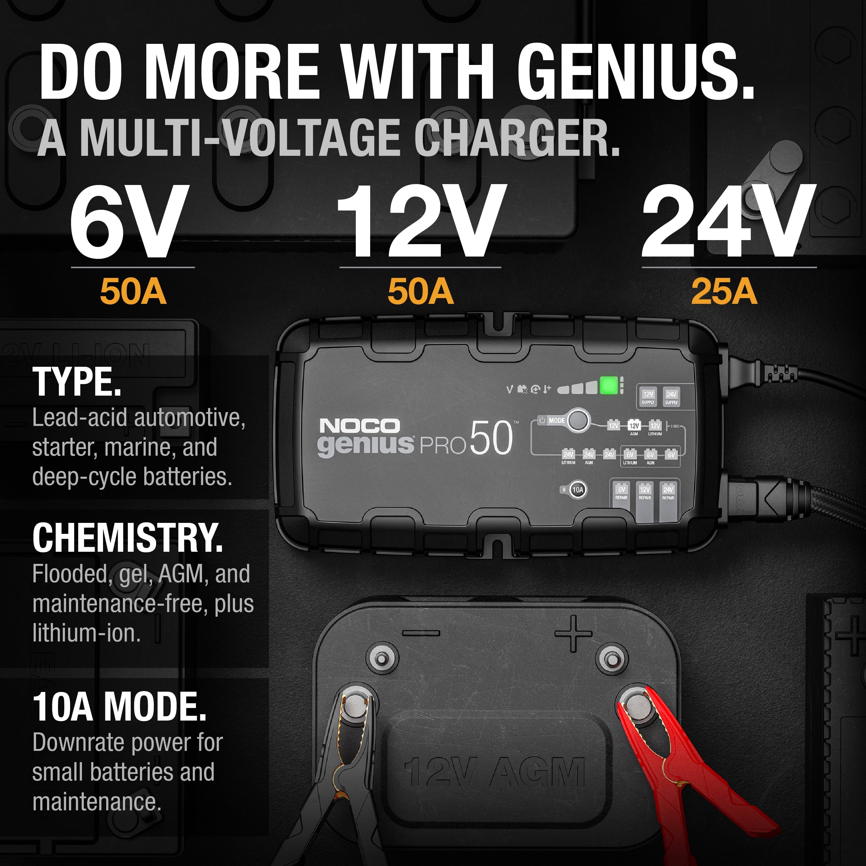 NOCO GENIUSPRO50 50A 6V/12V/24V Professional Smart Battery Charger and Maintainer