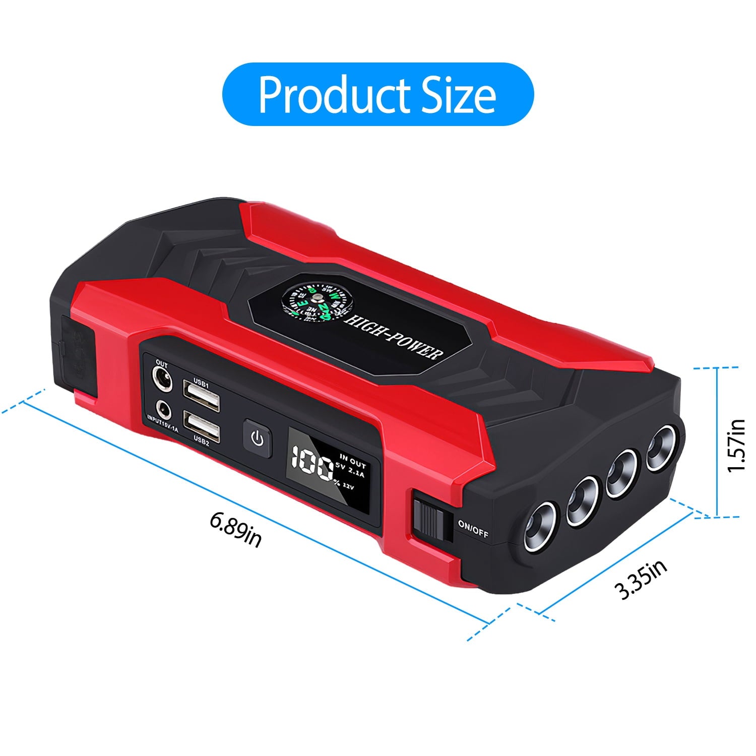 iNova 20000mAh Car Battery Jump Starter 1000A Battery Charger with Safe Smart Clamps LED Flashlight
