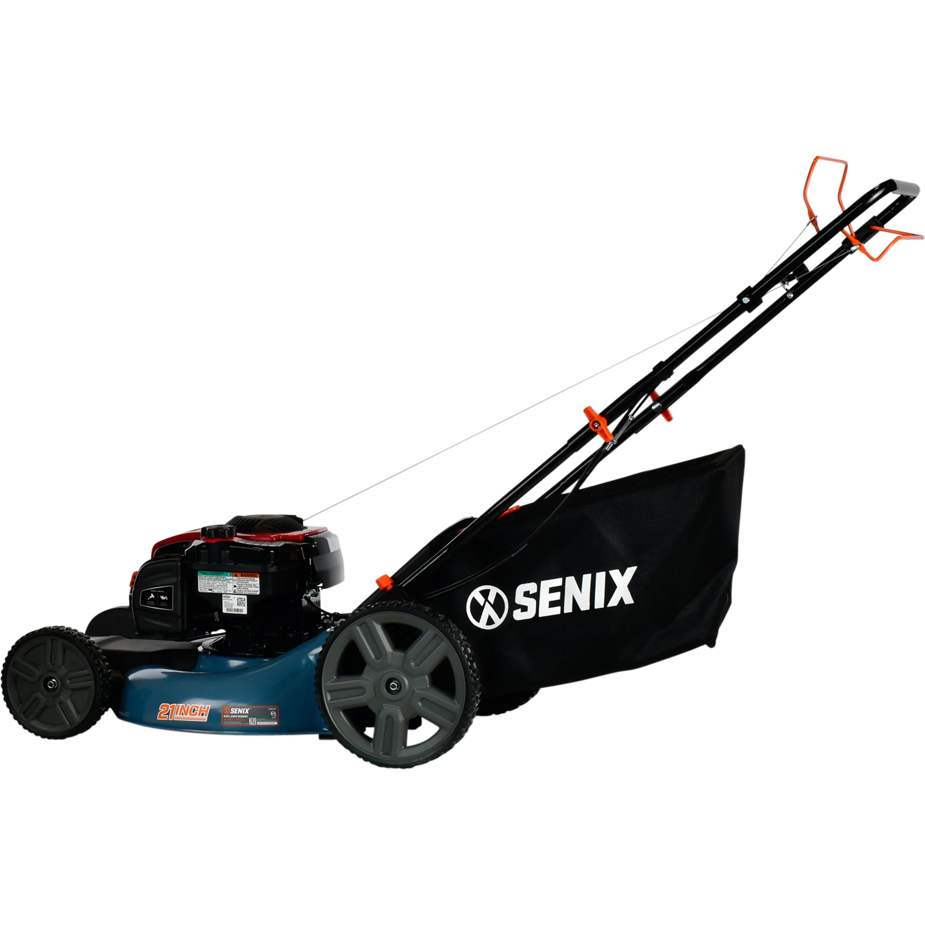 SENIX Self-Propelled Gas Lawn Mower, 21-Inch, 150 cc 4-Cycle Briggs & Stratton Engine, 3-In-1 Single Speed Lawnmower, 6-Position Height Adjustment with 11-Inch Rear Wheels, LSSG-M1, Blue