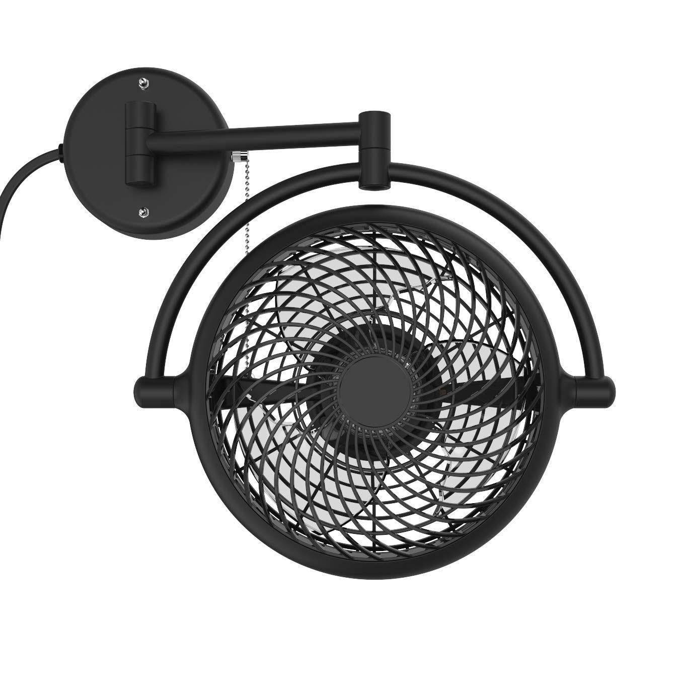 Alaska VIVI- 8 in. Wall Mount Swivel Fan with Folding Arm (Black)