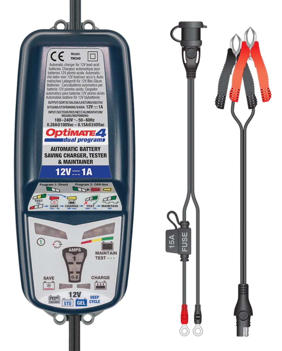 Tecmate OptiMate 4 Dual Program 12V 1A Battery Charger & Maintainer (TM-341)