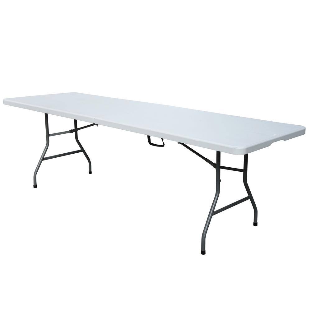 Plastic Development Group PDG-816 8 ft. White Plastic Fold-In-Half Folding Table