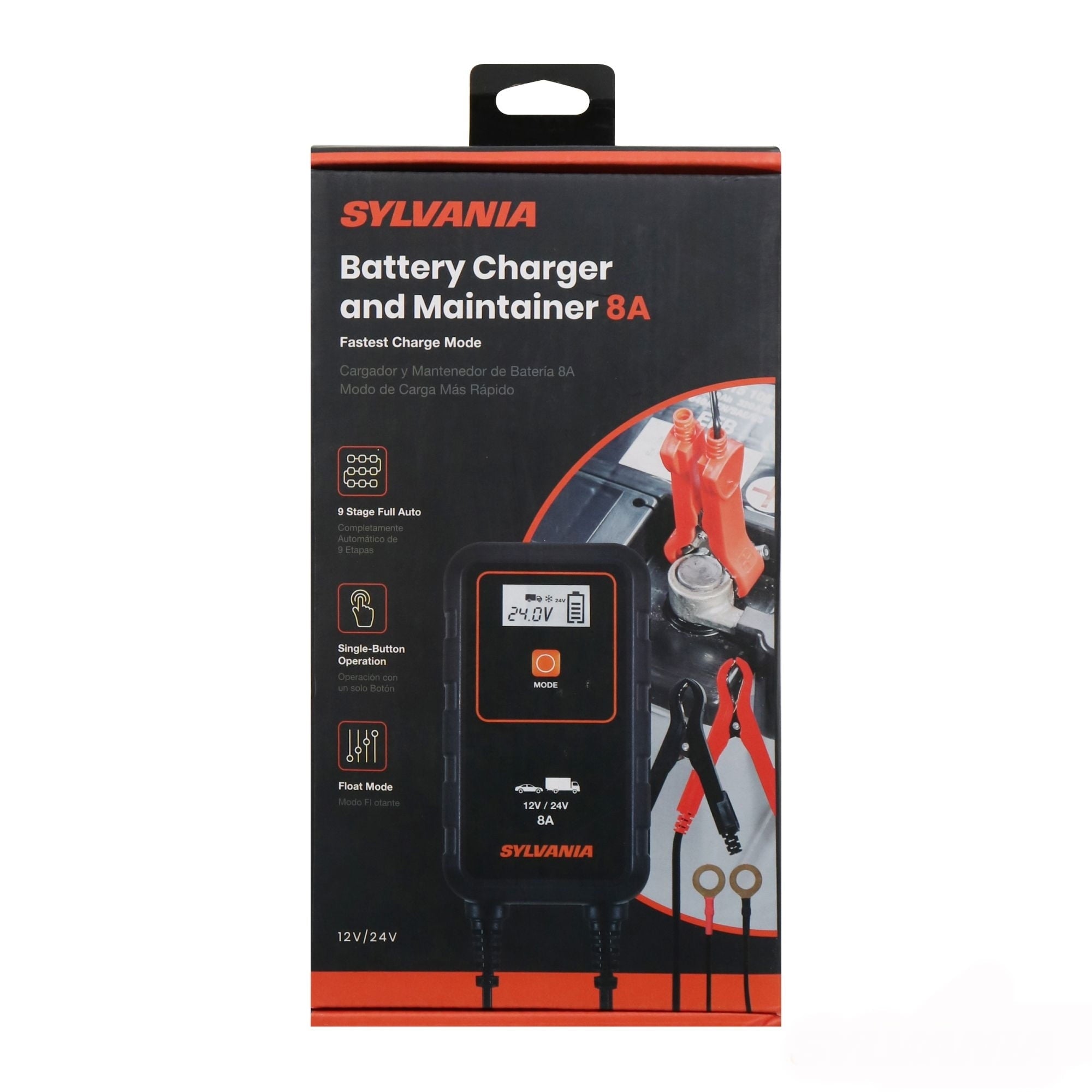 SYLVANIA - Smart Charger - Heavy-Duty, Portable Car Battery Charger - Make Charging Your Car Battery Easy - Use as Battery Maintainer & Charger - 12V or 24V Voltage Output - 8 AMP