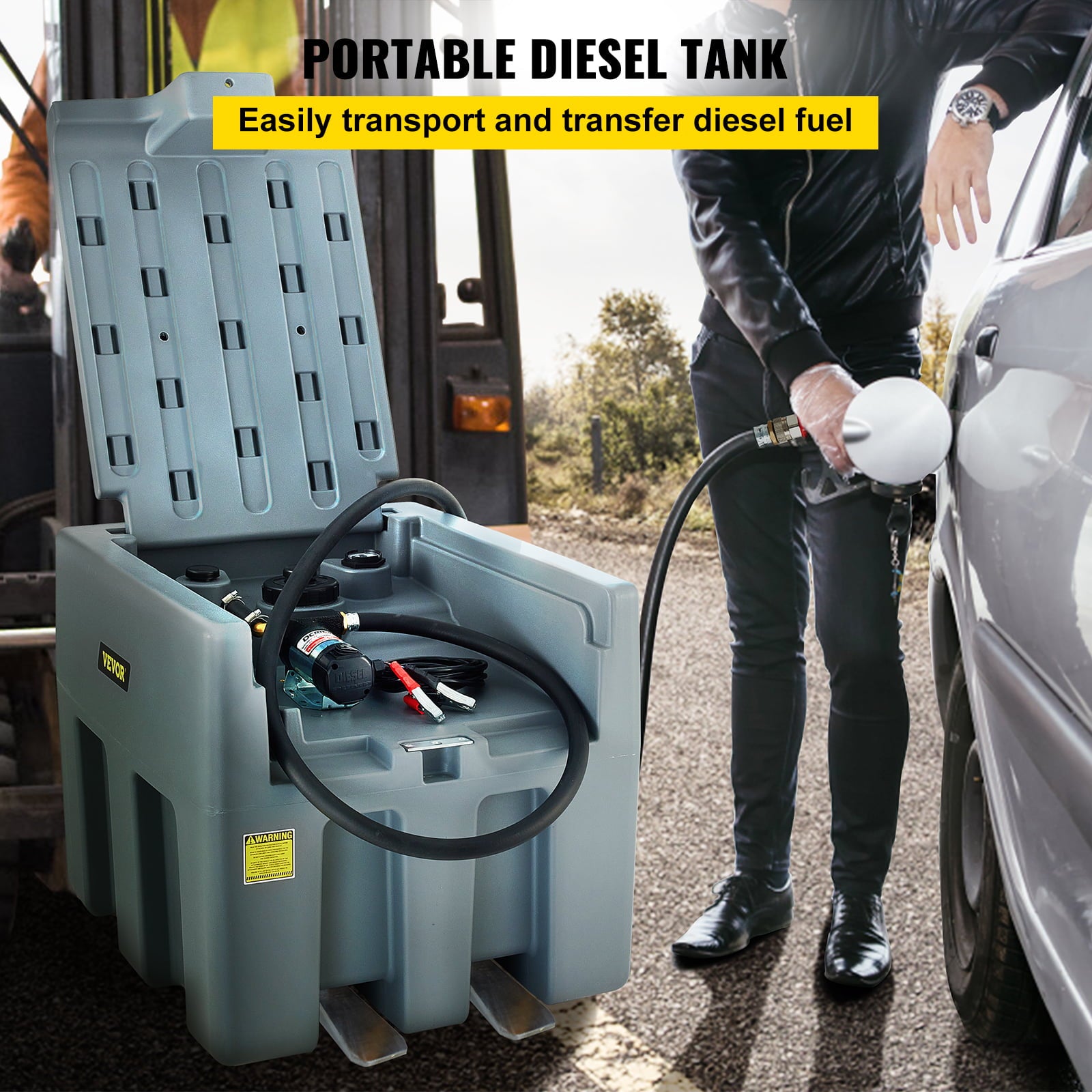 VEVOR Portable Diesel Tank, 58 Gallon Capacity, Diesel Fuel Tank with 12V Electric Transfer Pump, Polyethylene Diesel Transfer Tank for Easy Fuel Transportation, Gary