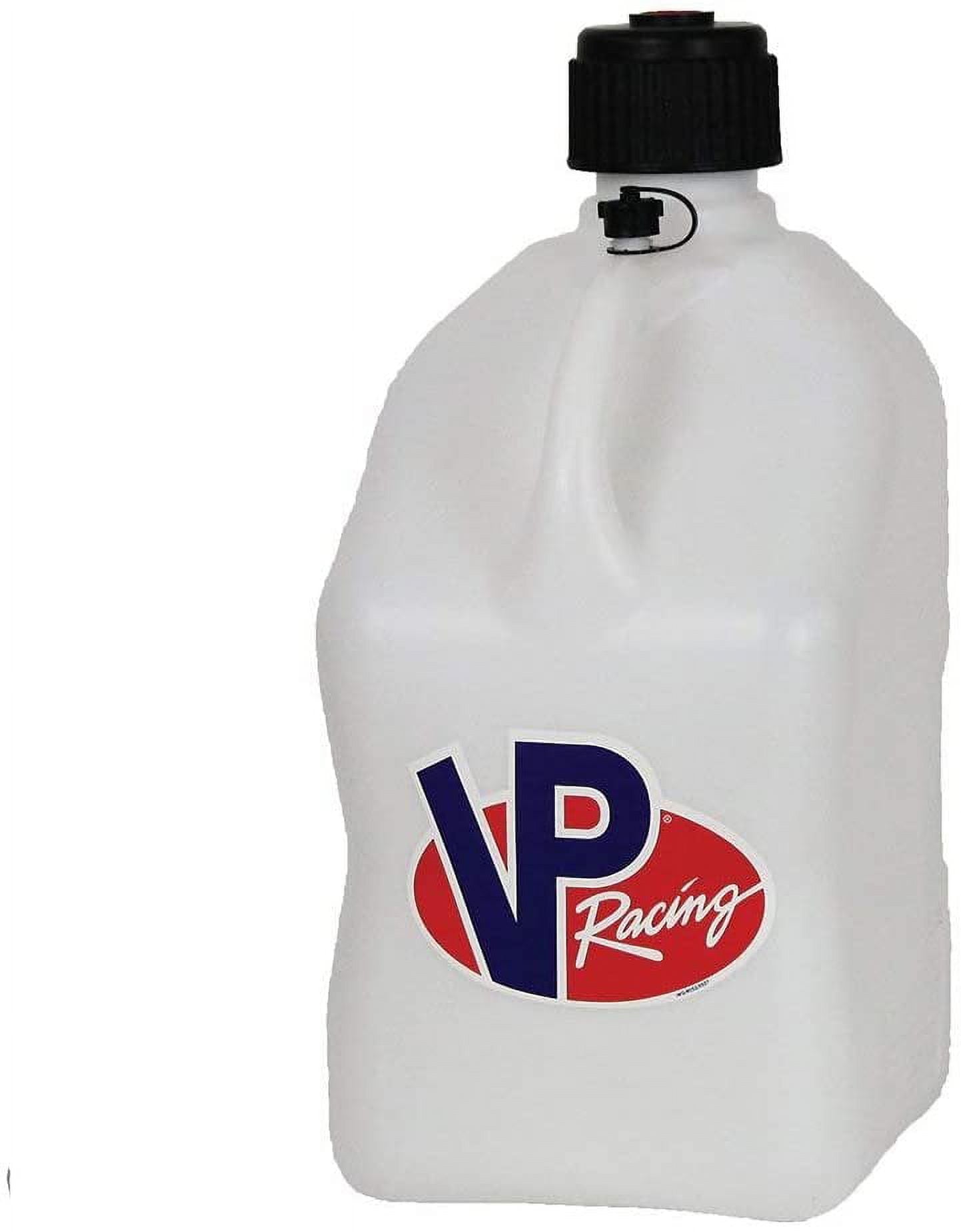 VP Racing Fuels Motorsport 5 Gallon Square Plastic Utility Jug White w/ 14 Inch Hose 4 Pack Features Close-Trimmed Cap and Neck for Tight Seal