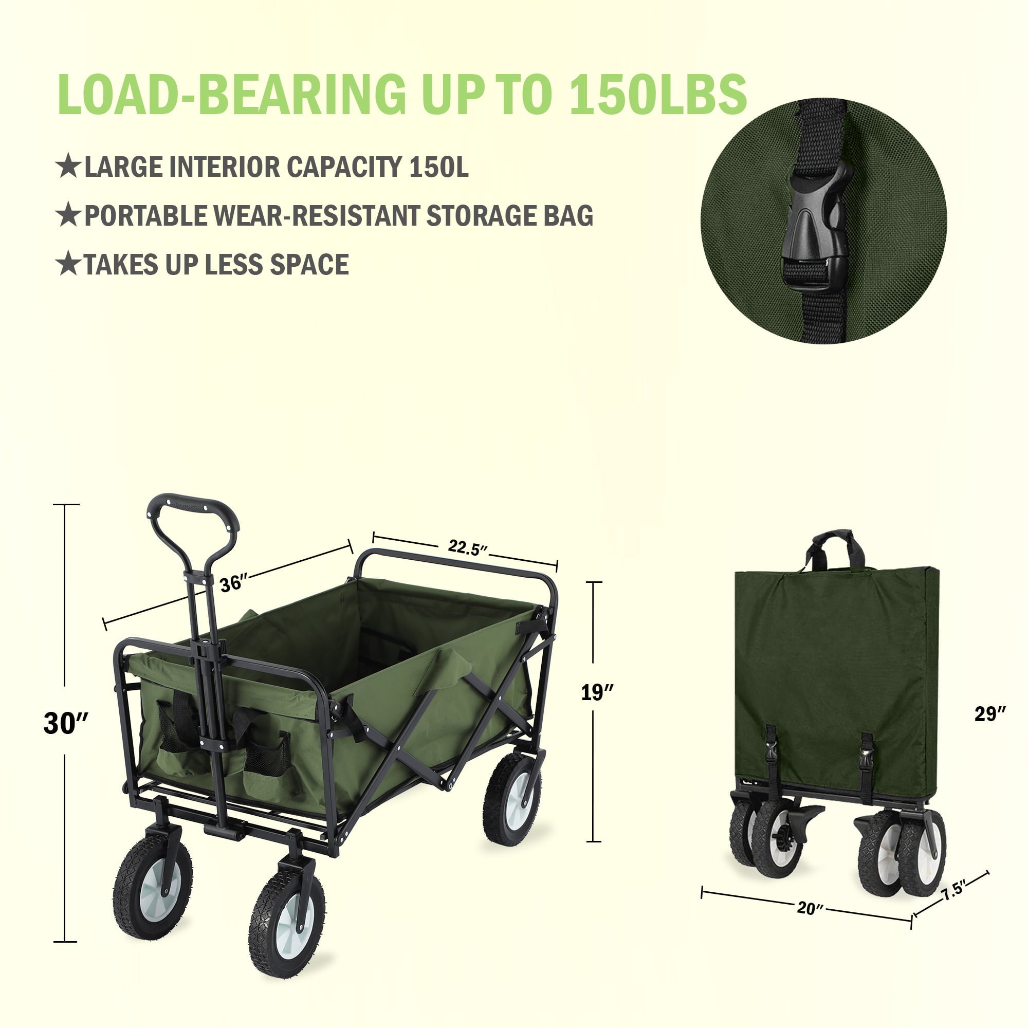 Folding Wagon Cart Outdoor Utility Wagon Foldable Portable Garden Cart 220lb Large Capacity