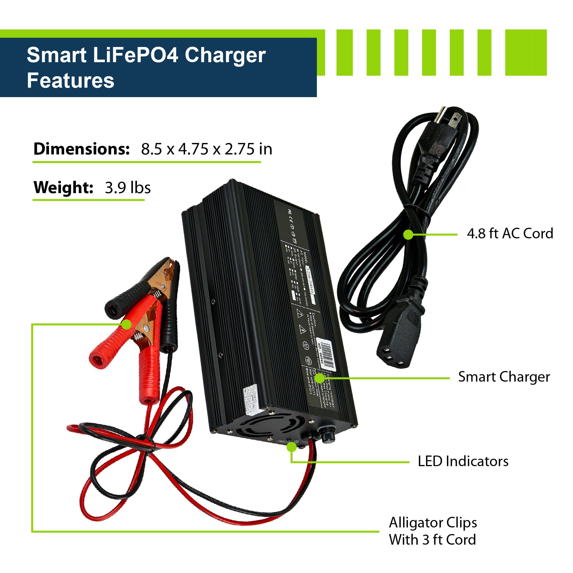 ExpertPower 24V 20A Smart Charger for Lithium LiFePO4 Deep Cycle Rechargeable Batteries