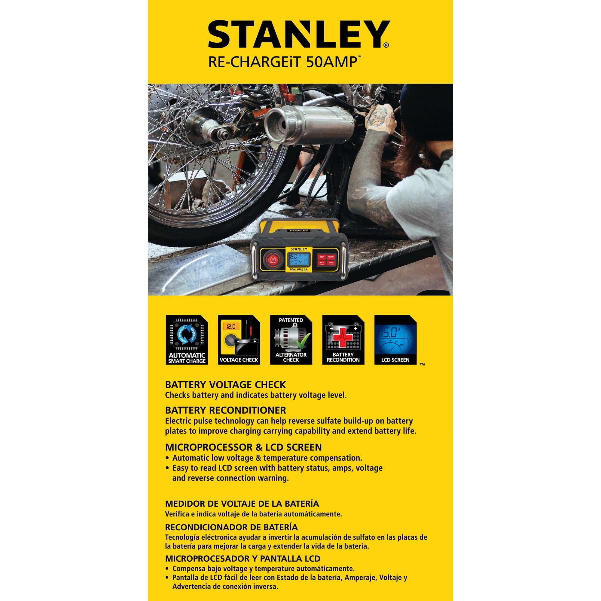STANLEY 15 Amp Automotive Battery Charger with 50 Amp Engine Start (BC50BS) New
