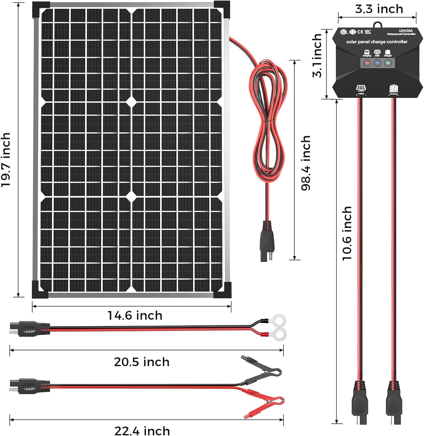 Voltset 30W Solar Panel Kit, 12v Solar Battery Trickle Charger Maintainer + 10A MPPT Charge Controller + Adjustable Mount Bracket,Waterproof Solar Panel Battery Charger for Car Boat Marine RV Roof