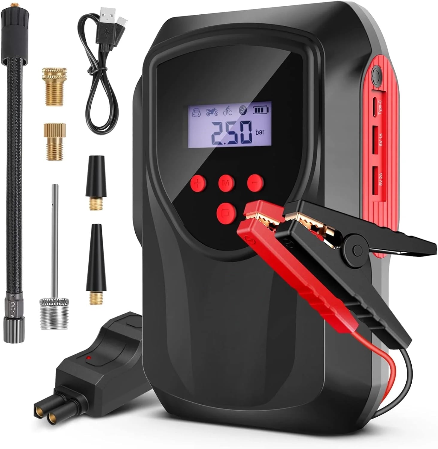 Car Jump Starter with Air Compressor, 2000A 12-Volt Jumper Cables Jump Starter Box Car Battery Booster Pack (Up to 6-Liter Gasoline and 3-Liter Diesel Engines) Digital Screen
