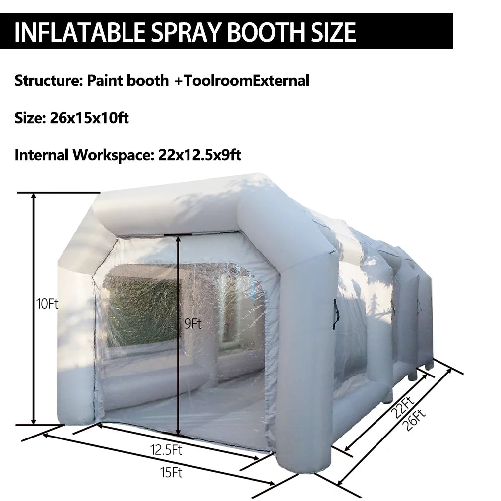 WGIA Portable Inflatable Paint Booth 26x15x10FT （No blower） Inflatable Spray Booth with Air Filter System