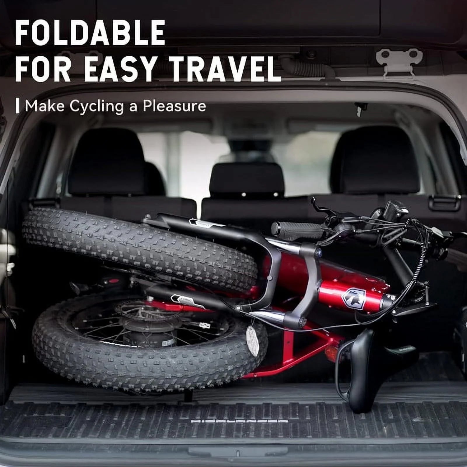 HOVSCO Folding Electric Bike, 750W Step-Thru 20 inch Fat Tire Ebike, 28 MPH, 48V 15Ah Removable Battery, Dual Hydraulic Suspension & Brake, Red