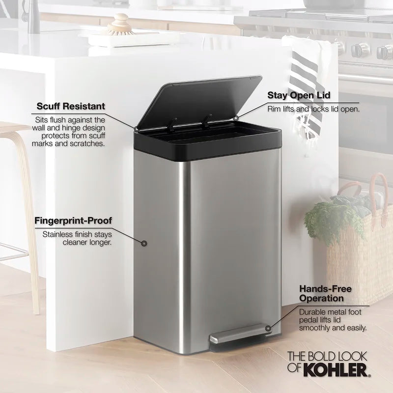 KOHLER 20940-ST 13 Gal. Stainless Steel Step Trash Can