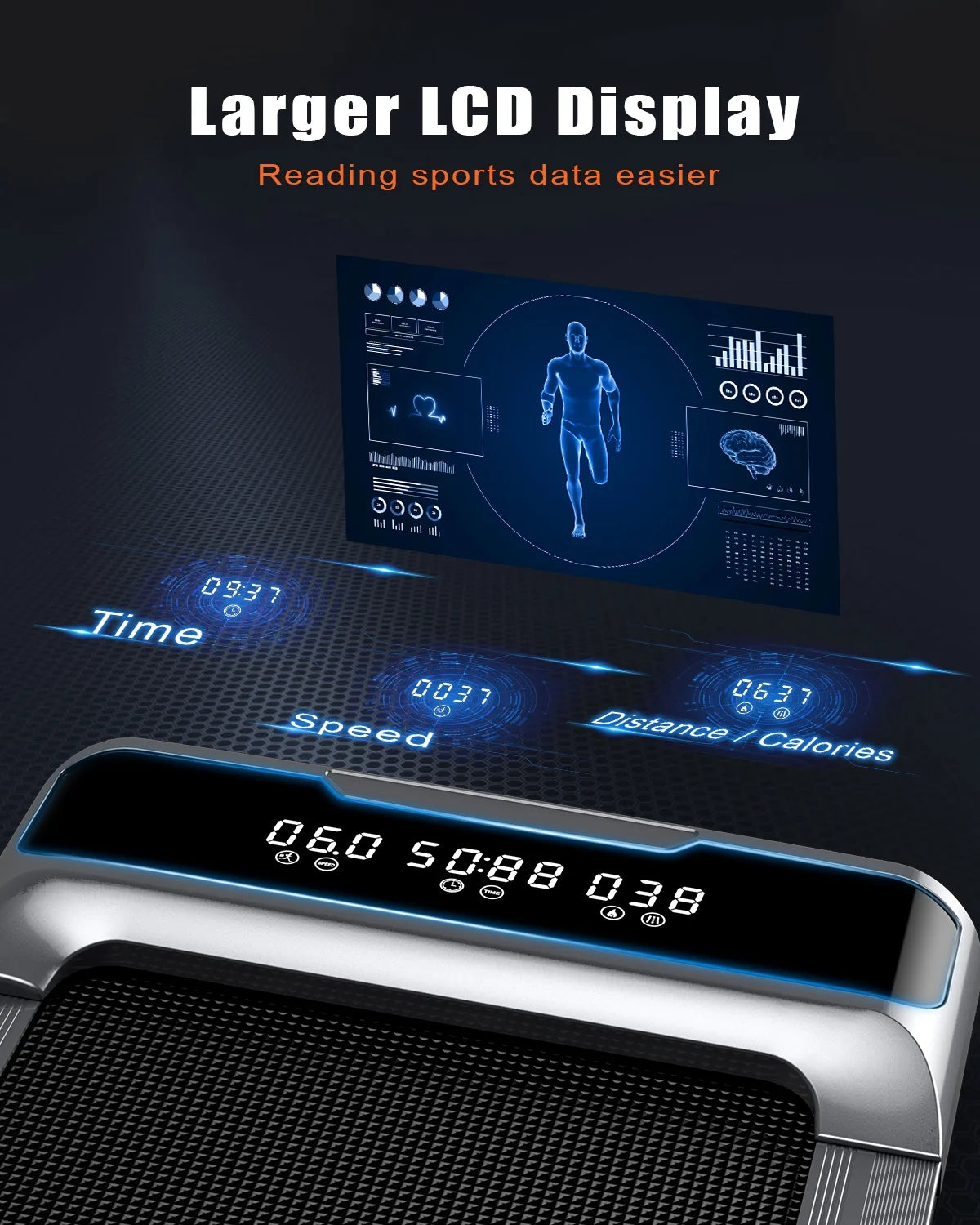 Bigzzia Walking Pad Treadmill, 2.5HP Brushless Motor Under Desk Treadmill, Portable Treadmill for Home Office Use, Super Large Display, Silver