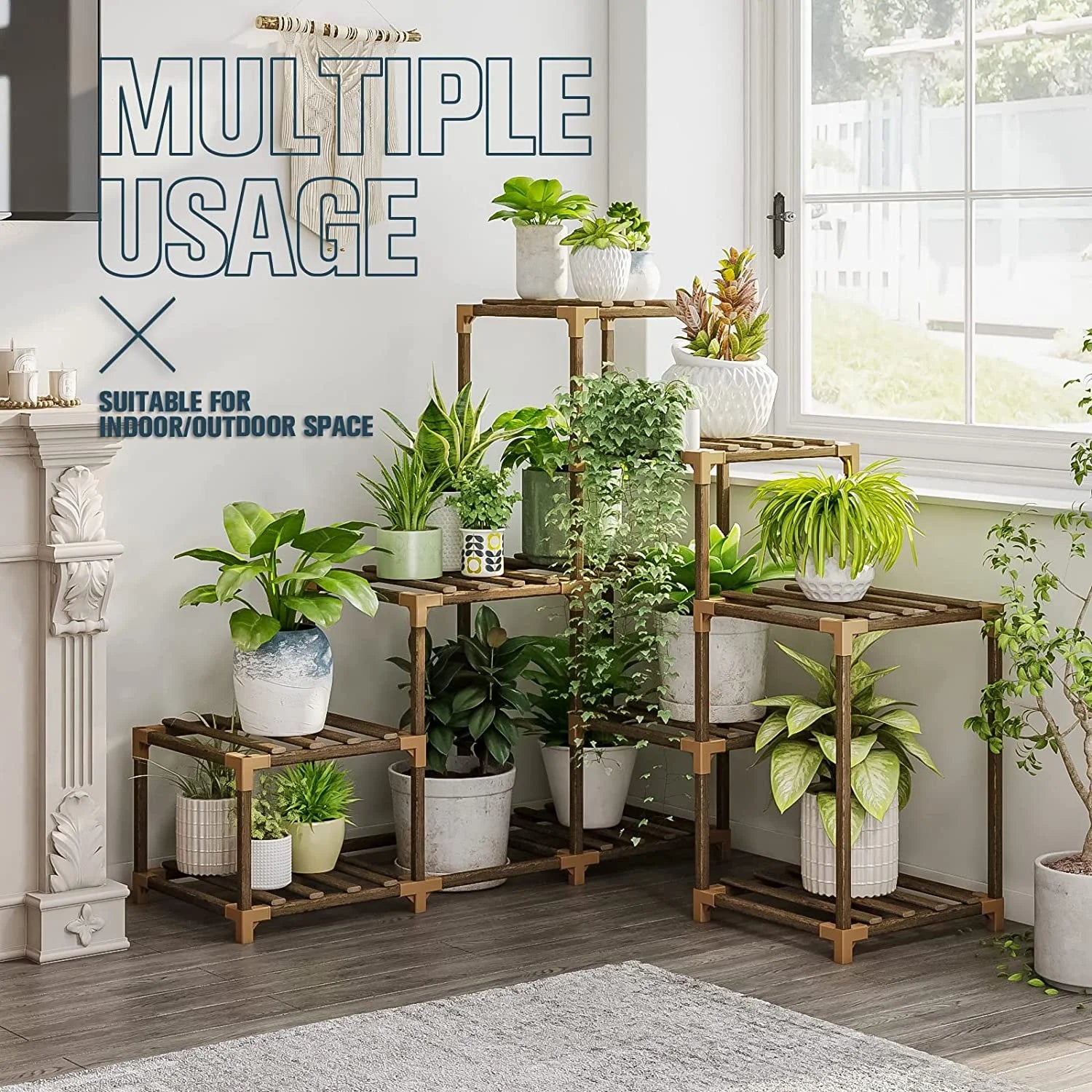 Corner Plant Stand Indoor Wood Outdoor Plant Shelf for Multiple Plants Ladder Plant Holder Table Plant Pot Stand for Window Garden Balcony Living Room