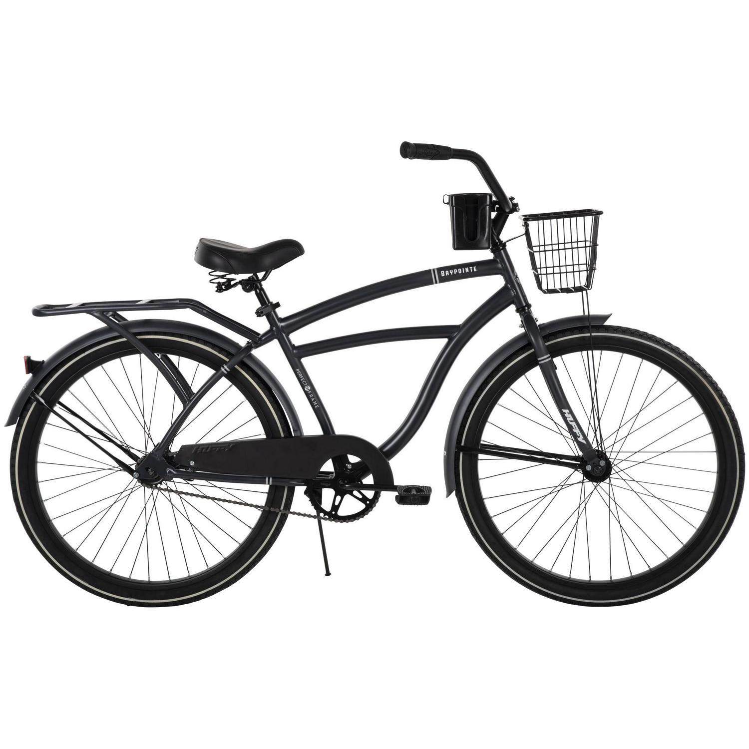 Huffy 26 Baypointe Mens Cruiser Bike with Basket， Gray