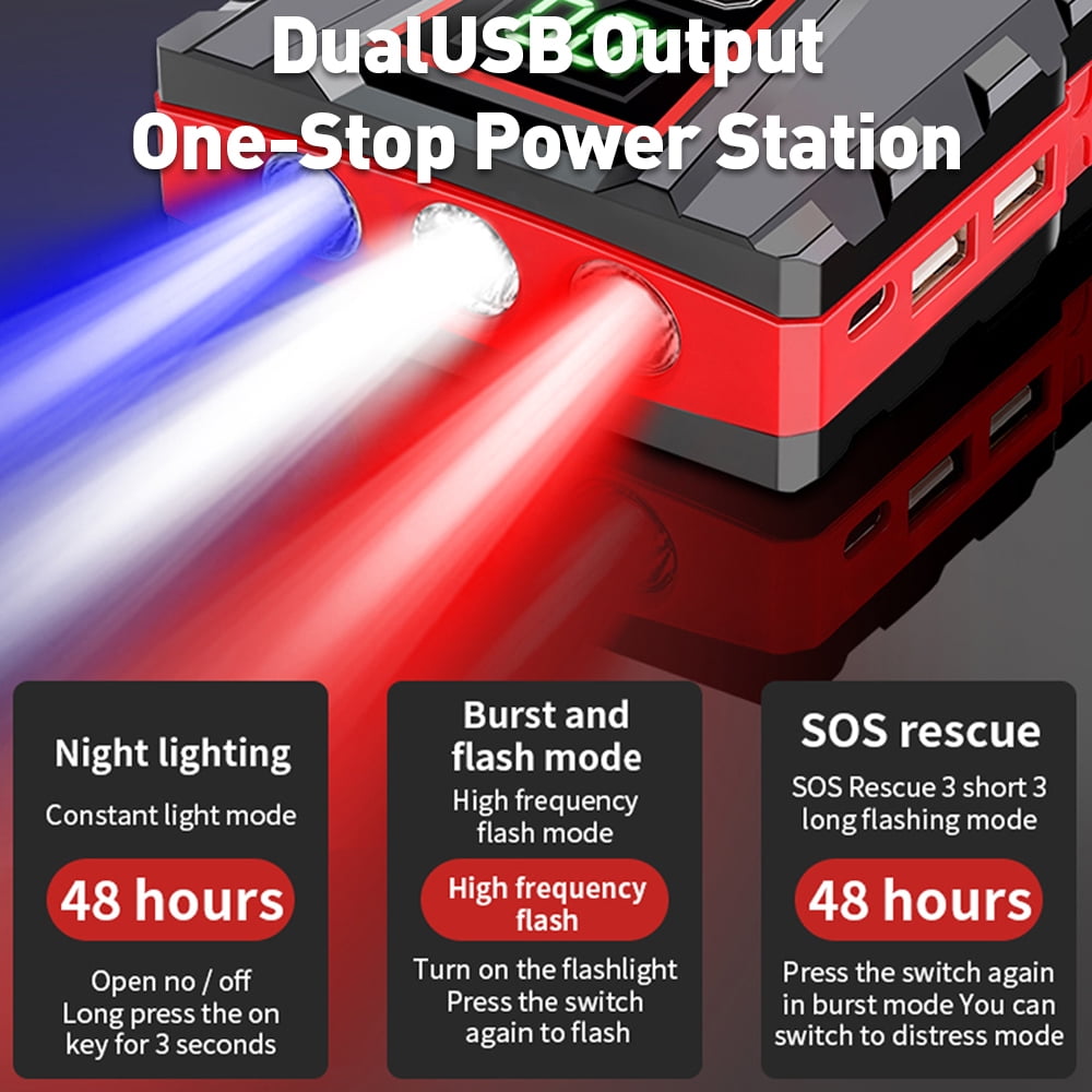 DFITO Portable 12V 99800mAh Car Jump Starter with LCD Display Power Bank Charger LED Flashlight