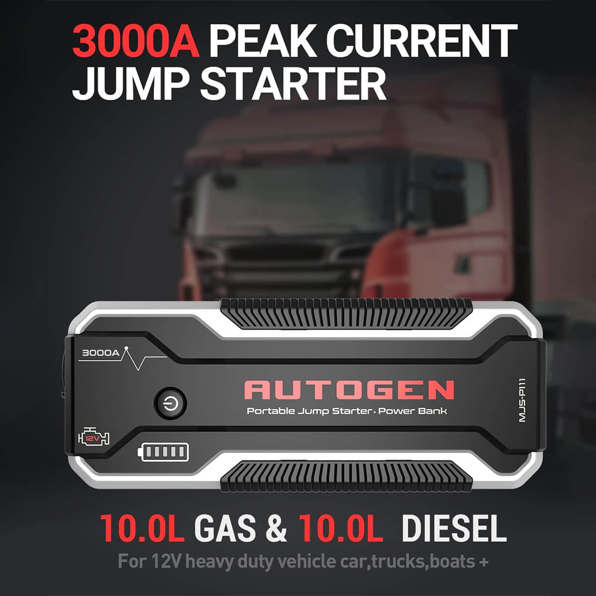 AUTOGEN 3000A Car Battery Charger for Up to 10.0L Gas & Diesel 12V Portable Jump Starter