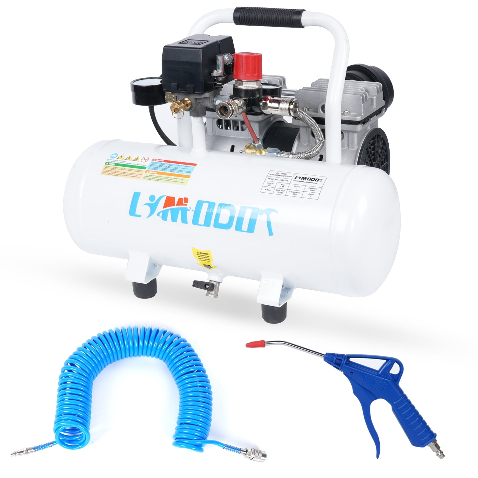 Limodot Air Compressor, Ultra Quiet Air Compressor, Only 60dB, 2 Gallon Air Tank, Dual Couplers Supports Two Users, Fast 20s Recovery, Oil-Free, Ideal For Shop, Garage, Car, Pneumatic Tools