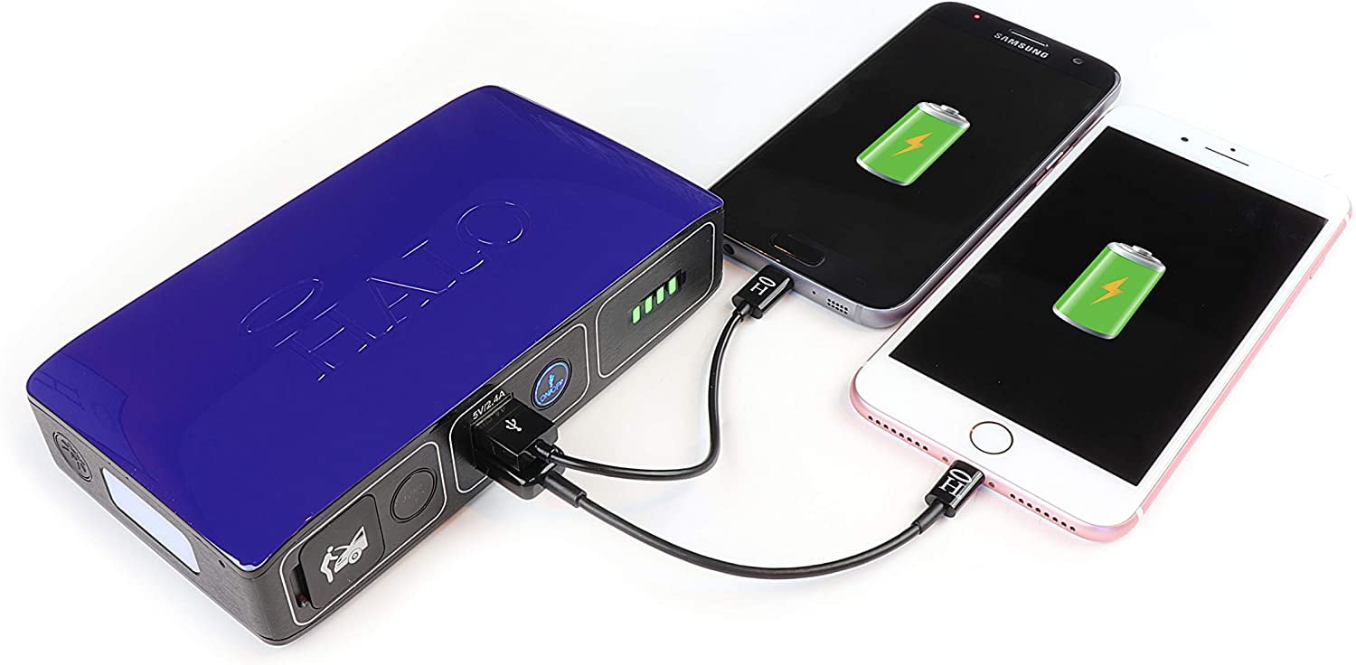 HALO Bolt Compact Portable Car Jump Starter - Car Battery Jump Starter with 2 USB Ports to Charger Devices, Portable Car Charger - Navy
