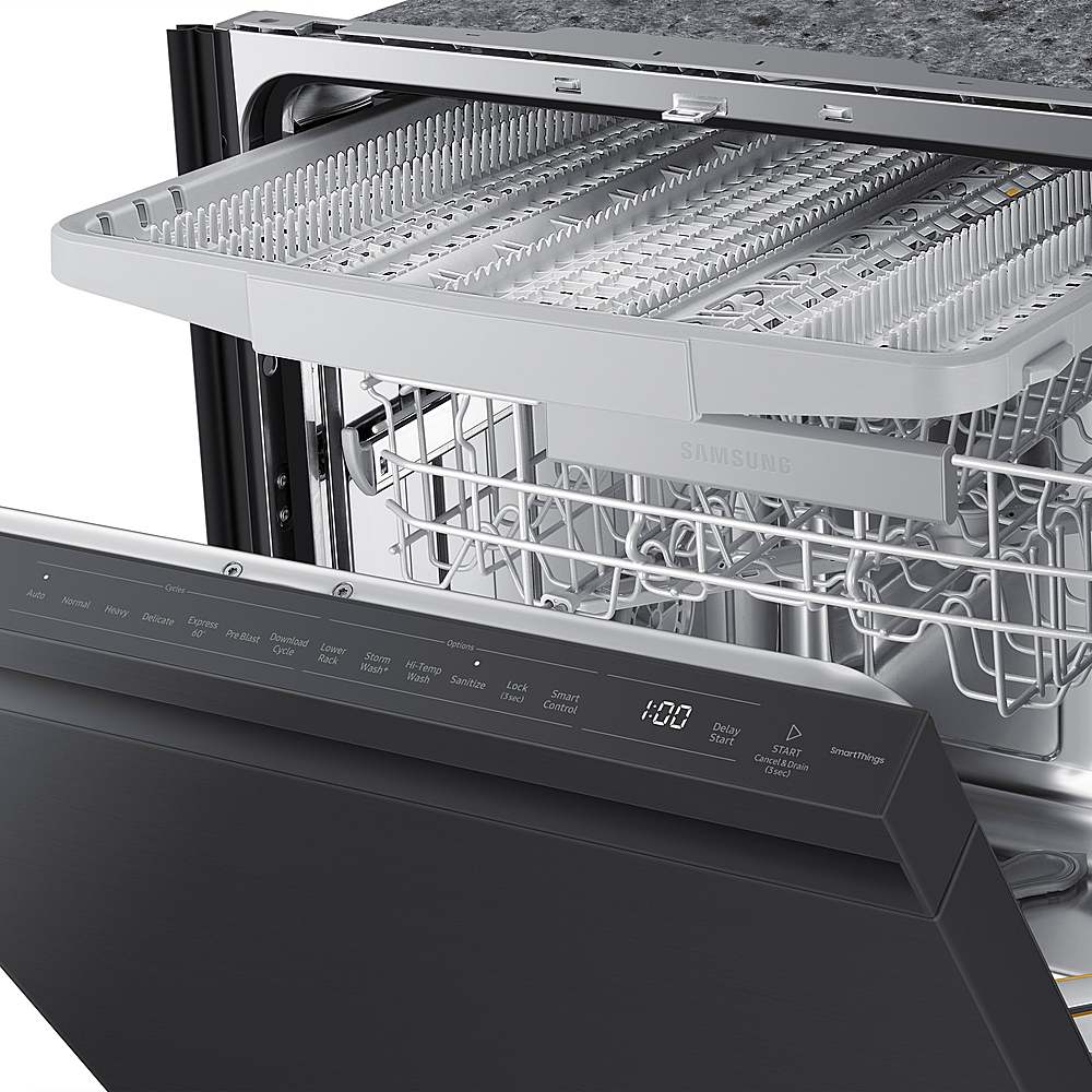 Samsung - Smart 44dBA Dishwasher with StormWash+ - Black stainless steel