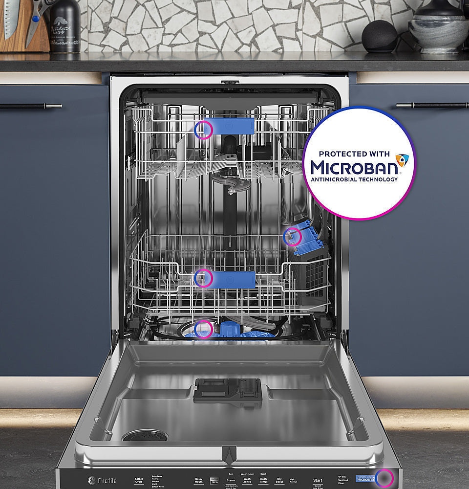 GE Profile - Top Control Smart Built-In Stainless Steel Tub Dishwasher with 3rd Rack and Microban, 42dBA - Stainless steel