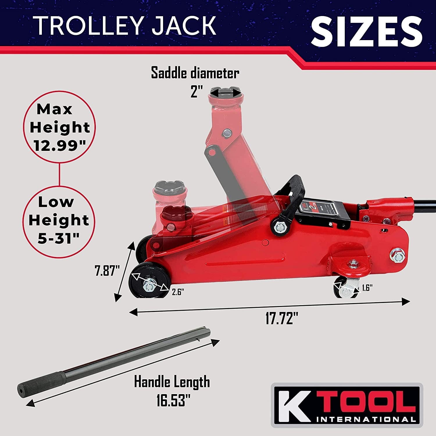 K Tool International KTI63097A 2 Ton Trolley & Jack Stands Combo