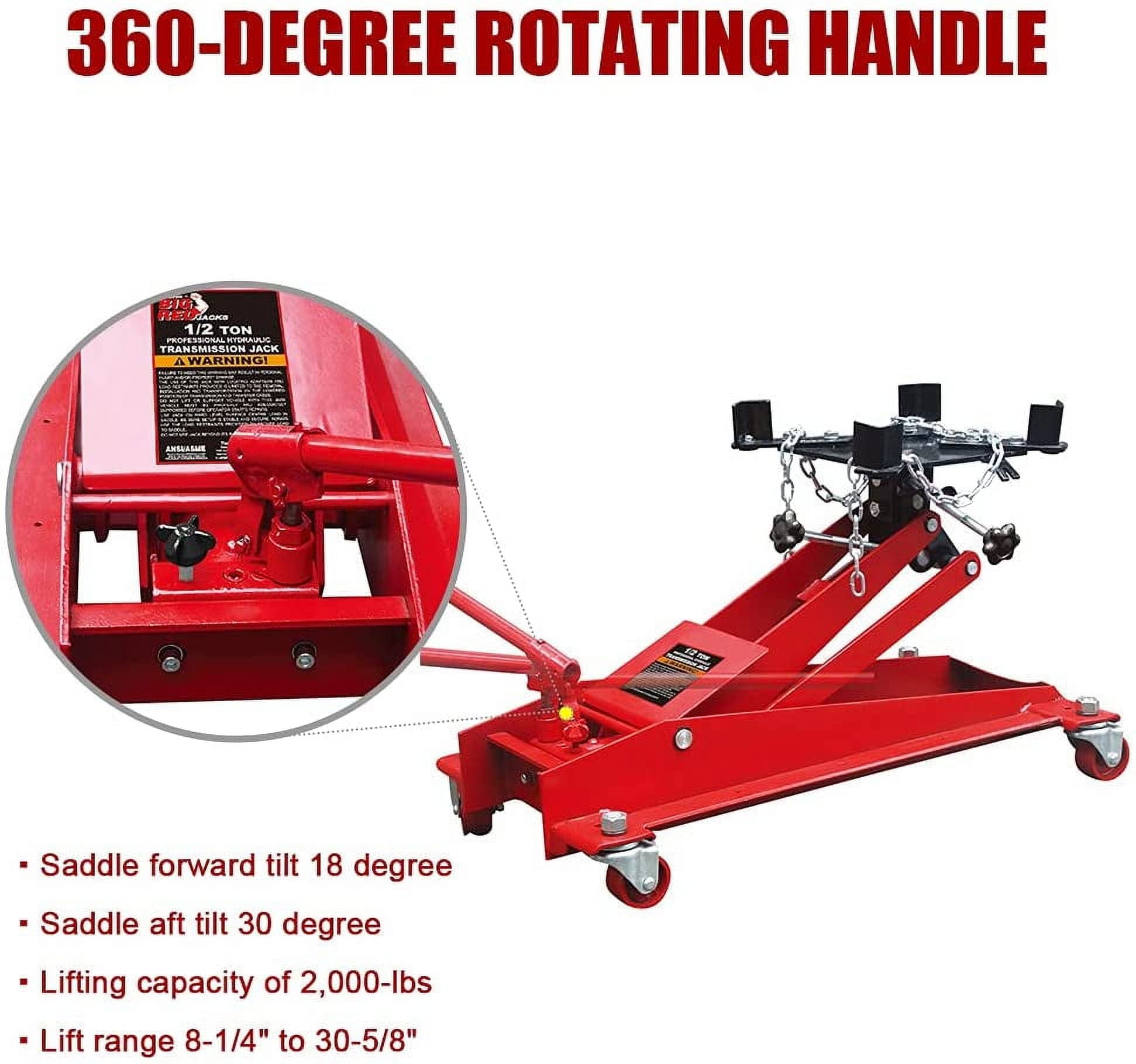 HPDAVV 1/2 Ton (1,000 lb) Capacity Hydraulic Roll-Under Transmission Service/Floor Jack, Red