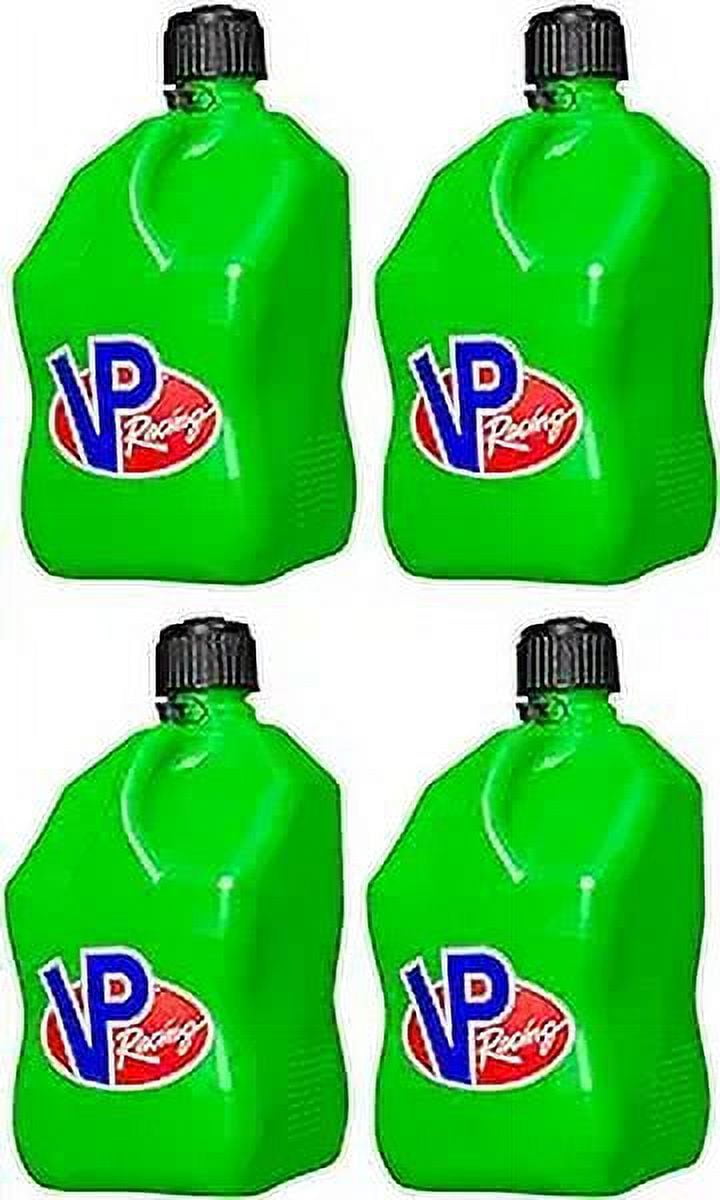 VP Racing Fuels 5 Gallon Square Green Racing Utility Jug, 4 Green Jugs with 4 Deluxe Filler Hoses
