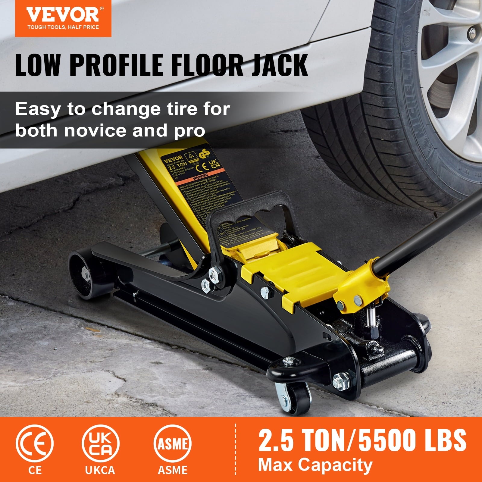 VEVOR Low Profile Floor Jack 2.5 ton Heavy Steel Single Piston Hydraulic Pump