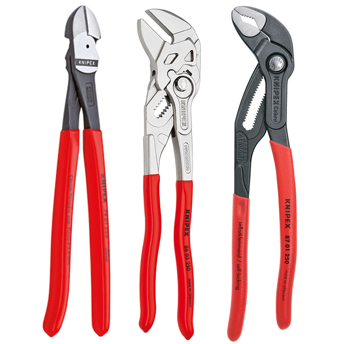 KNIPEX Tools 9K 00 80 117 US, Cobra, Pliers Wrench, Diagonal Cutters 10-Inch Set, 3-Piece