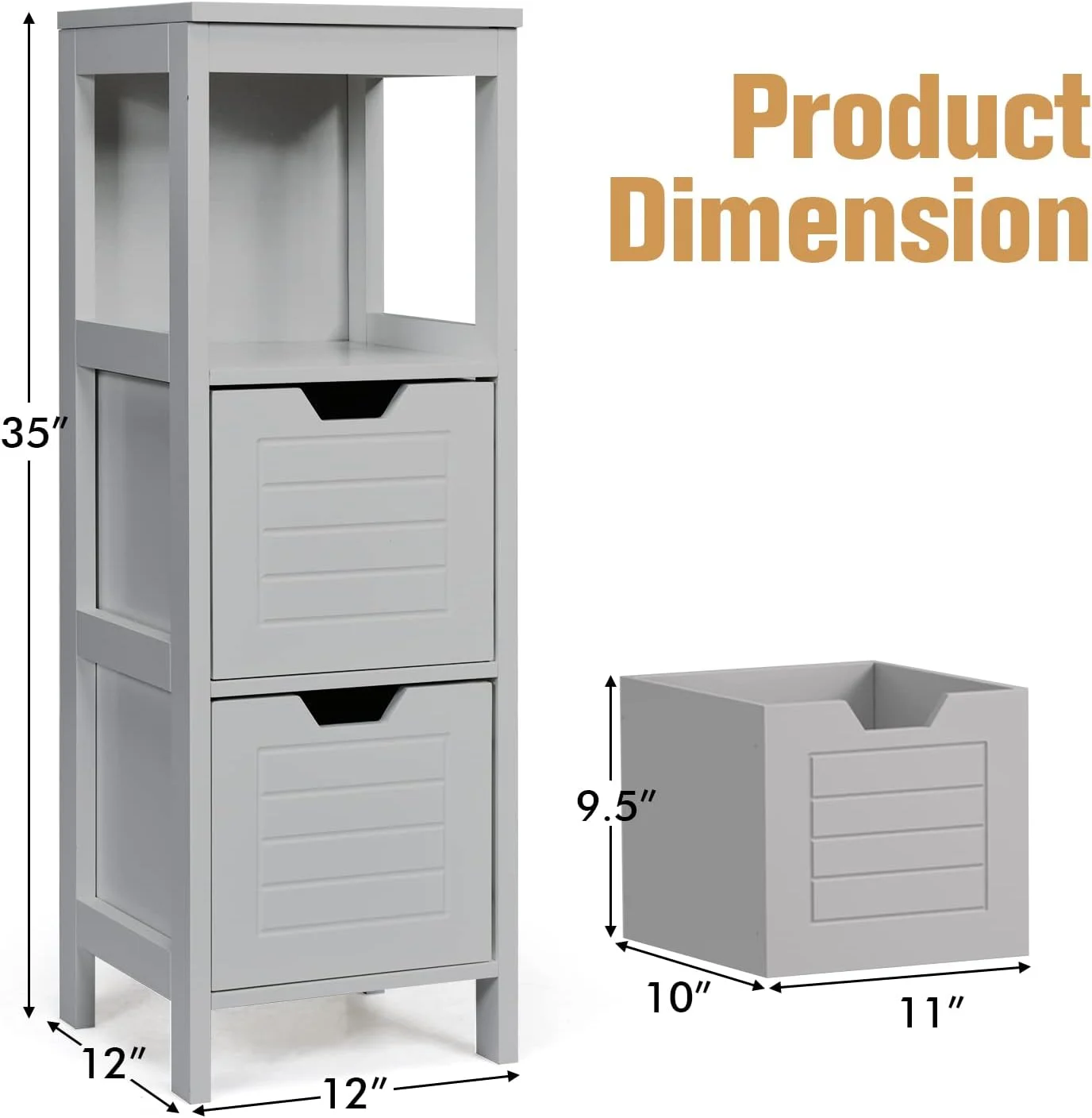 Bathroom Storage Cabinet, Freestanding Wooden Side Storage Cabinet with 2 Adjustable Drawers, Space-Saving Floor Cabinet for Living Room Bathroom Bedroom Entryway (Grey)