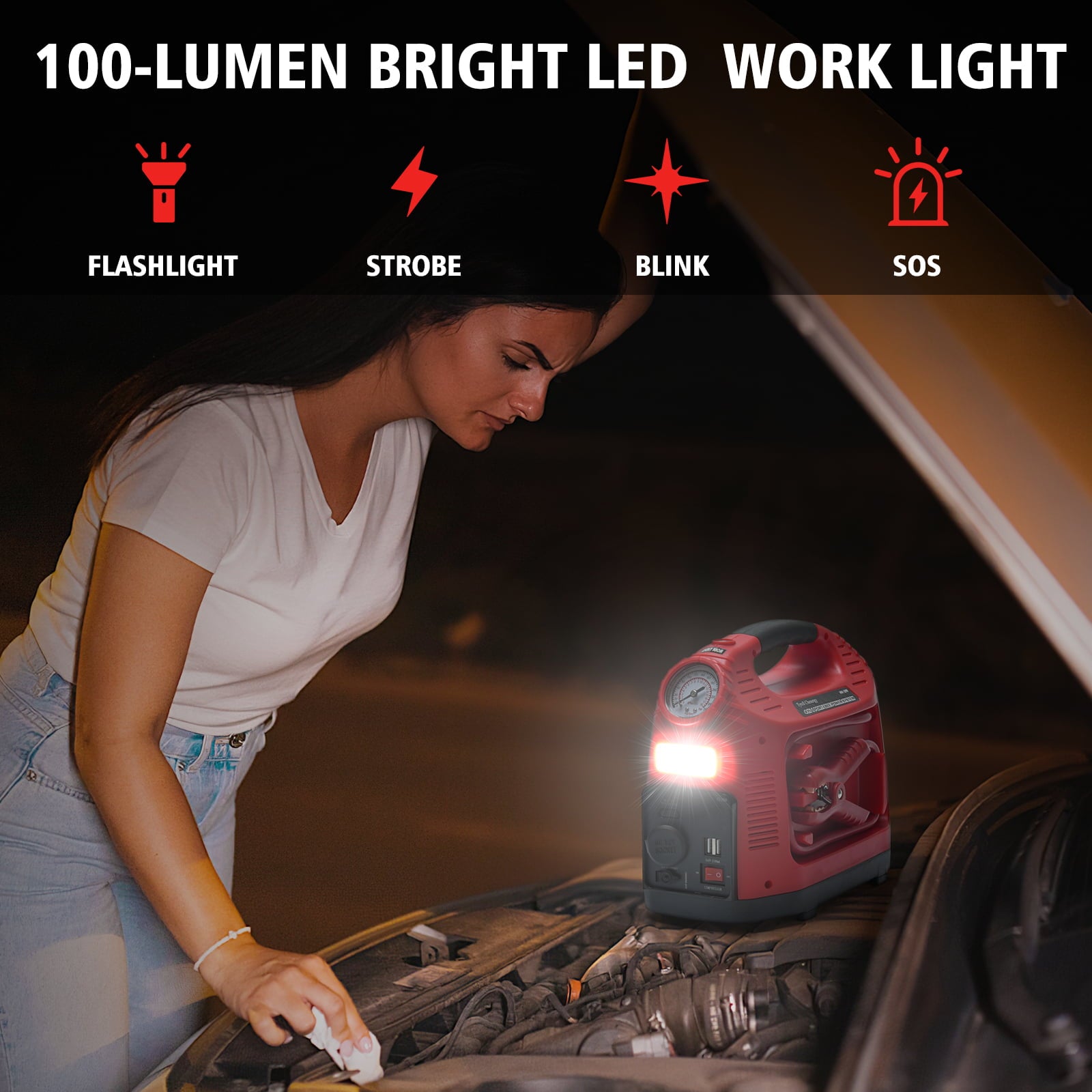 Tyrell Chenergy 12V Car Battery Jump Starter with Air Compressor, 750 Peak/350 Instant Amp Power Station Jump Box, Car Battery Booster with USB DC Power Port Outlet for Truck