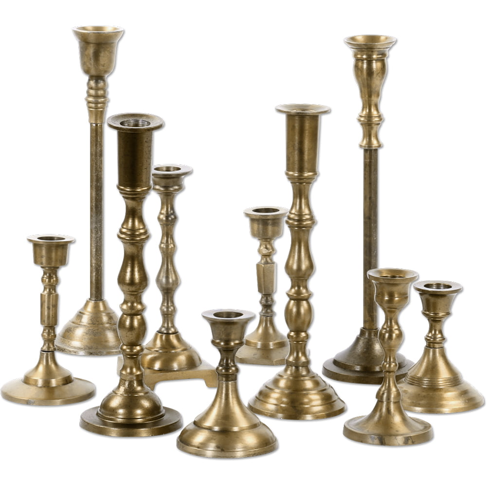 Koyal Wholesale Vintage Gold Mixed Taper Holders�� Set of 10�� Mismatched Candlesticks Set�� Bohemian Decorative Candle Set
