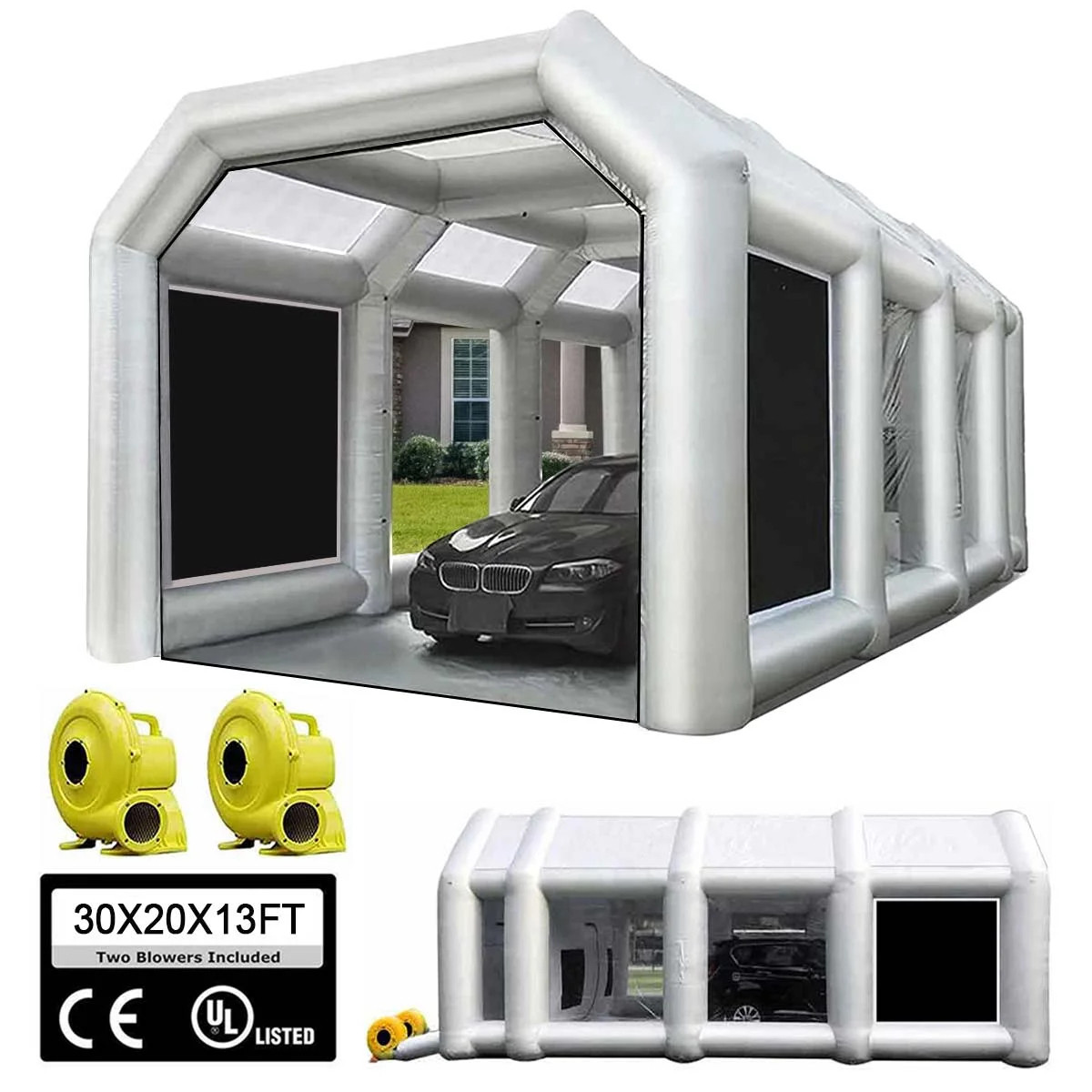 FLAPKWAN 30X20X13FT Inflatable Paint Booth with High-Power Blowers 1100W+950W, Professional Car Painting Workstation Portable Spray Paint Booth with Oversized Air Filter System