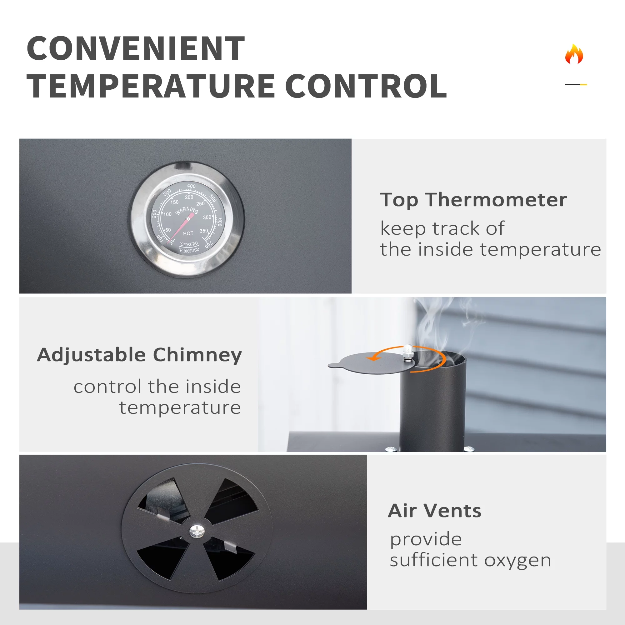 Outsunny Charcoal Grill, BBQ with Adjustable Charcoal Height, Black