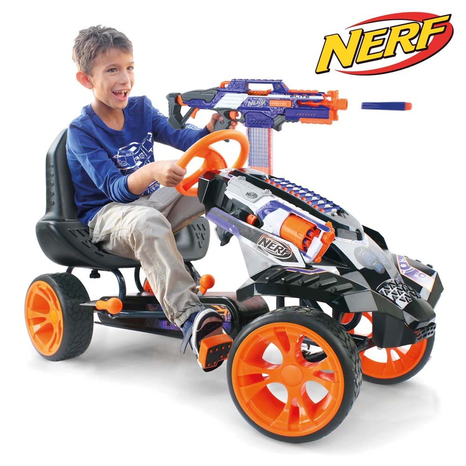 Nerf Battle Racer Ride-on Pedal Go-Kart for Boys and Girls, Multi-color