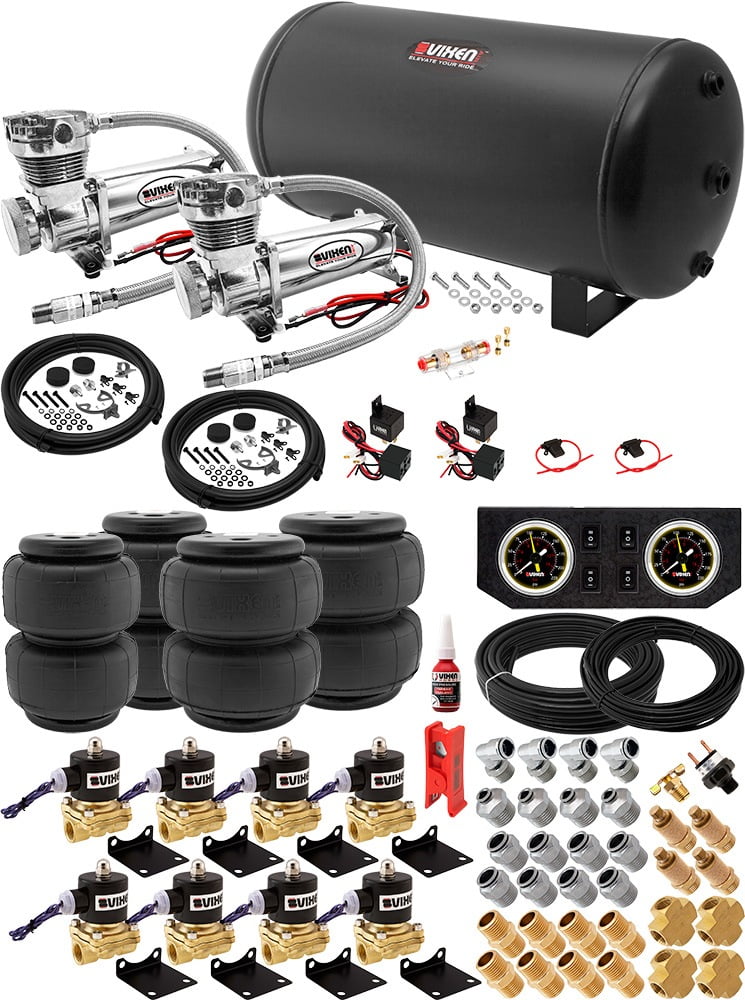 Vixen Air Suspension Kit for Truck/Car Bag/Air Ride/Spring. On Board System- Dual 200psi Compressor, 6 Gallon Tank. For Boat Lift,Towing,Lowering,Load Leveling,Onboard Train Horn VXX1208PB/4863DC