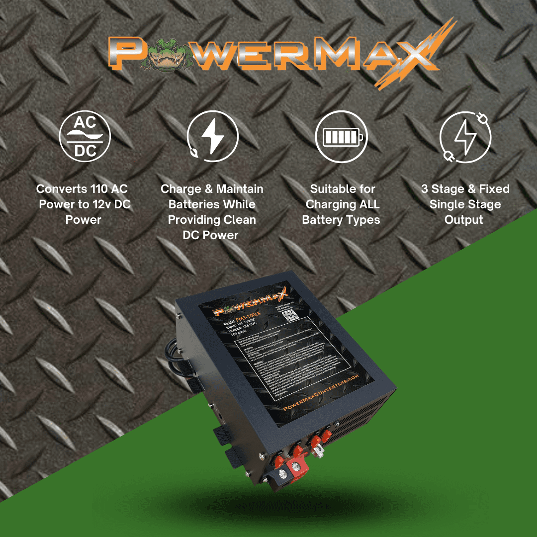 PowerMax RV Power Converter | High-Performance 110 Volt to 12 Volt DC Power Supply Charger w/ 100 Amp Capacity | Ideal for Efficient & Reliable Power Management in Recreational Vehicles