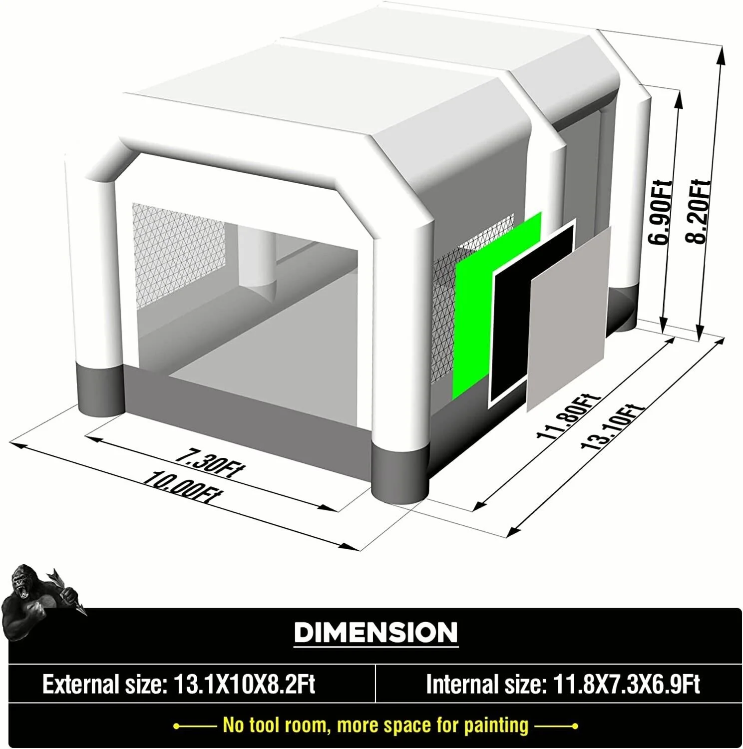 GORILLASPRO Portable Inflatable Paint Booth 13x10x8Ft,Inflatable Spray Booth with 750W with Air Draft Device