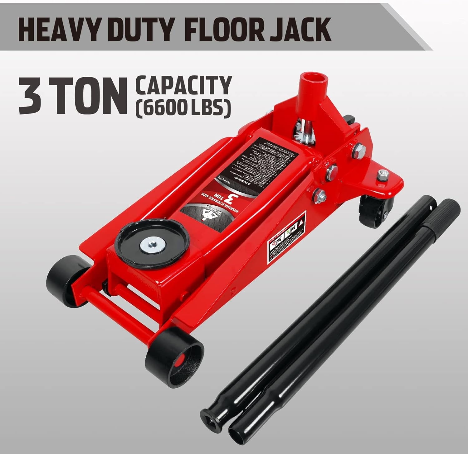 3 Ton Hydraulic Floor Jack with Quick Lift Pump Car Jack, (6,000 lb) Capacity,Red,W83025